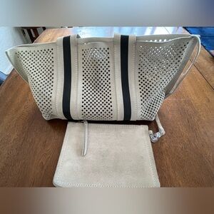 Pedro Garcia Perforated Grey Suede with Dark Grey Stripe Tote Bag